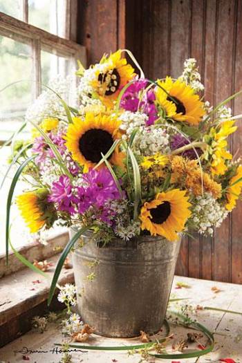 SPRING SHABBY CHIC-WILDFLOWERS IN BUCKET